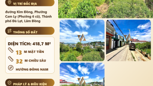 Bán Đất Kim Đồng Đà Lạt – 418,7m² Thổ Cư, Khuôn Đất 13m x 32m, Giá 16,5 Tỷ