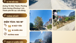 Bán Đất Mặt Tiền Lô B5 KQH Tô Hiến Thành Đà Lạt – 165m², Khuôn Đất 10m x 15m, Giá 16,5 Tỷ