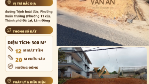 Bán Đất Mặt Tiền Trịnh Hoài Đức Đà Lạt – 300m², 250m² Thổ Cư, Khuôn Đất 12m x 20m, Giá 15 Tỷ