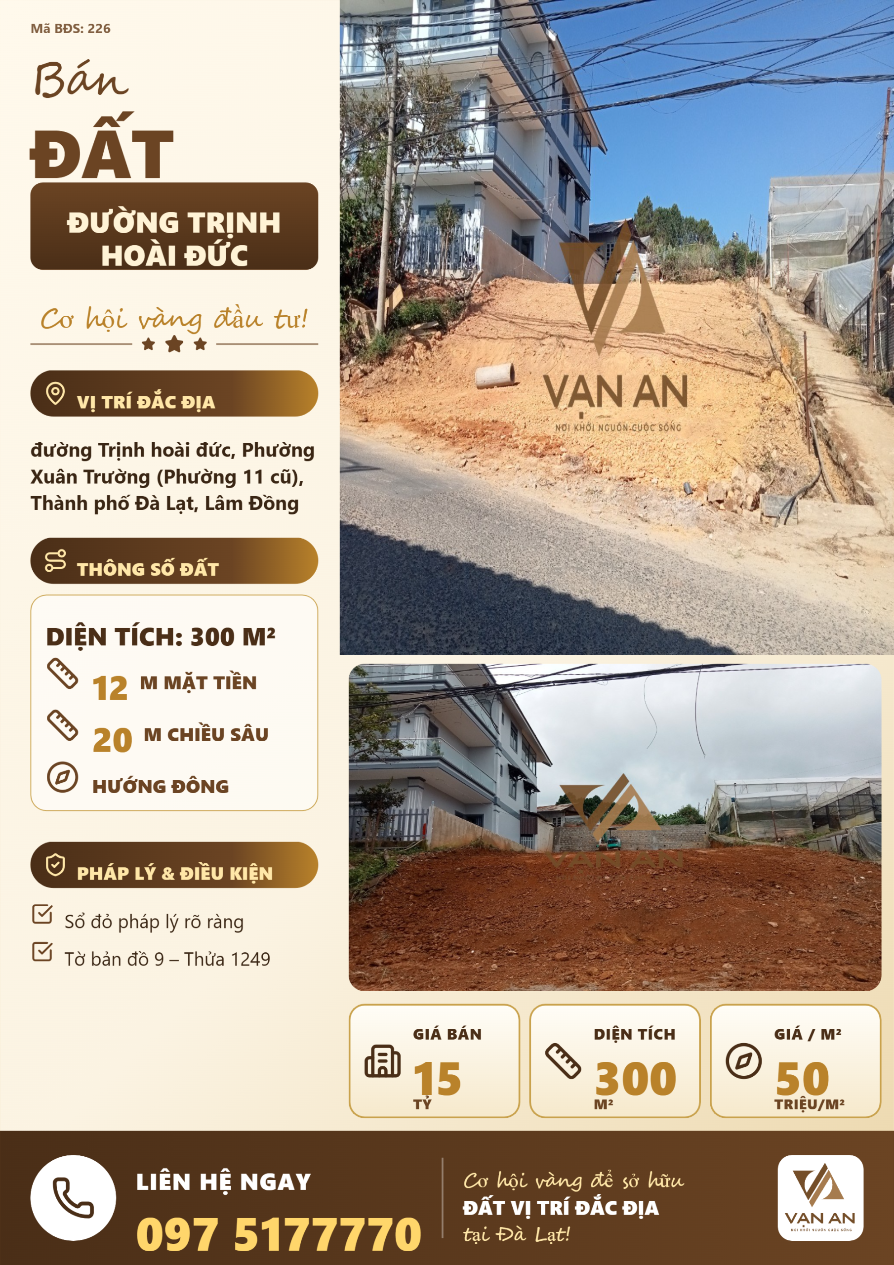Bán Đất Mặt Tiền Trịnh Hoài Đức Đà Lạt – 300m², 250m² Thổ Cư, Khuôn Đất 12m x 20m, Giá 15 Tỷ Bán Đất Mặt Tiền Trịnh Hoài Đức Đà Lạt – 300m², 250m² Thổ Cư, Khuôn Đất 12m x 20m, Giá 15 Tỷ