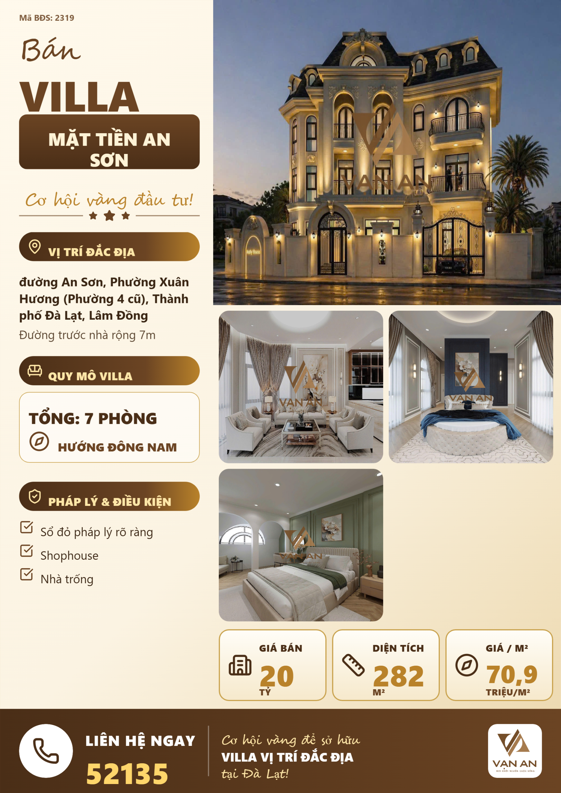 Bán Villa KQH An Sơn Đà Lạt – 282m², Sổ Riêng, Hướng Đông Nam, Giá 20 Tỷ Bán Villa KQH An Sơn Đà Lạt – 282m², Sổ Riêng, Hướng Đông Nam, Giá 20 Tỷ