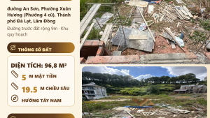 Bán Đất Khu Số 5 An Sơn Đà Lạt – 96,8m² Thổ Cư, Khuôn 5m x 19,5m, Giá 7,5 Tỷ