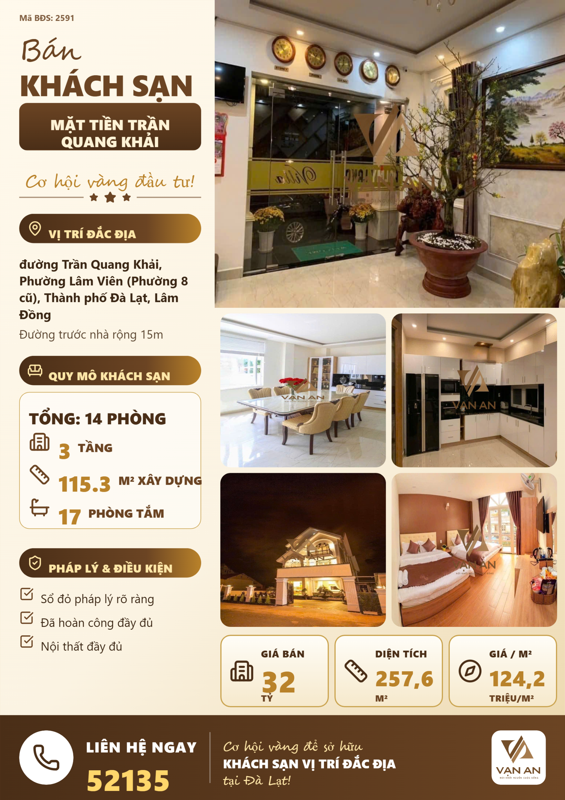 Bán Khách Sạn Mặt Tiền Trần Quang Khải Đà Lạt – 257,55m², 14 Phòng, Đường 14m, Giá 32 Tỷ Bán Khách Sạn Mặt Tiền Trần Quang Khải Đà Lạt – 257,55m², 14 Phòng, Đường 14m, Giá 32 Tỷ